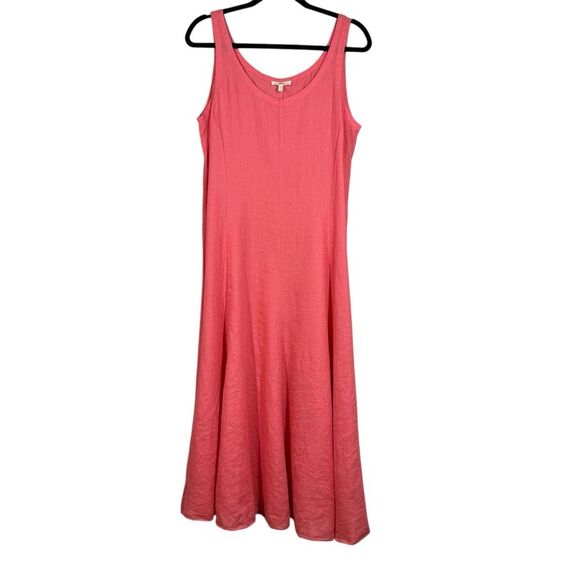 Eileen Fisher Irish Linen Maxi Dress Bustled A Line Coral Pink Lagenlook Medium - Picture 1 of 10